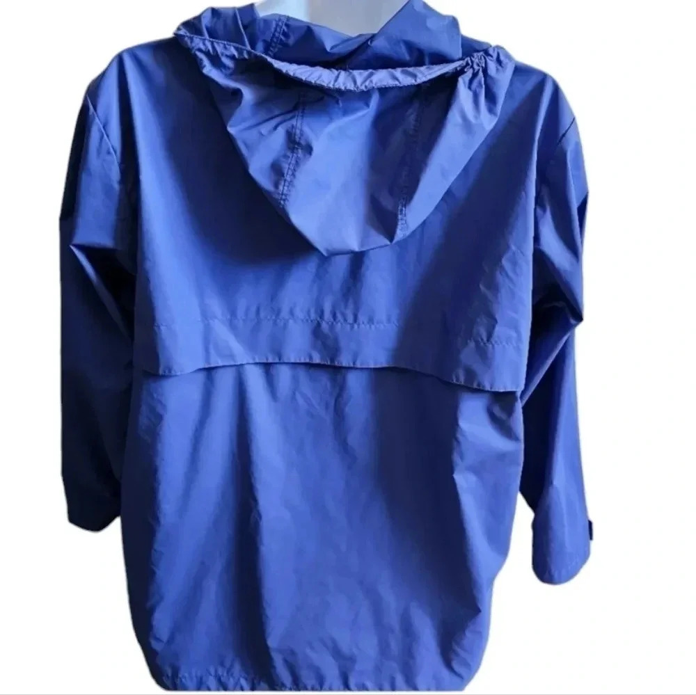 Lands’ End Women Large Blue Hooded Rain Jacket Windbreaker Preppy Nautical Style - Picture 5 of 7